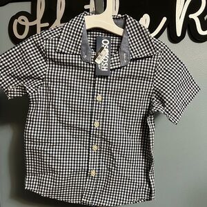 OshKosh B'gosh Blue and White Gingham Kids Short Sleeve Button Down Shirt NWT